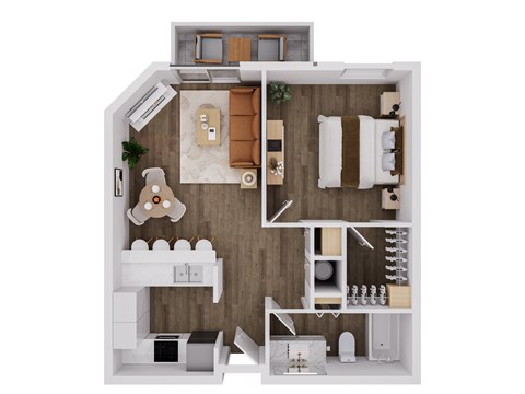 Floor plan for 1 bed, 1 bath, 660 sqft
